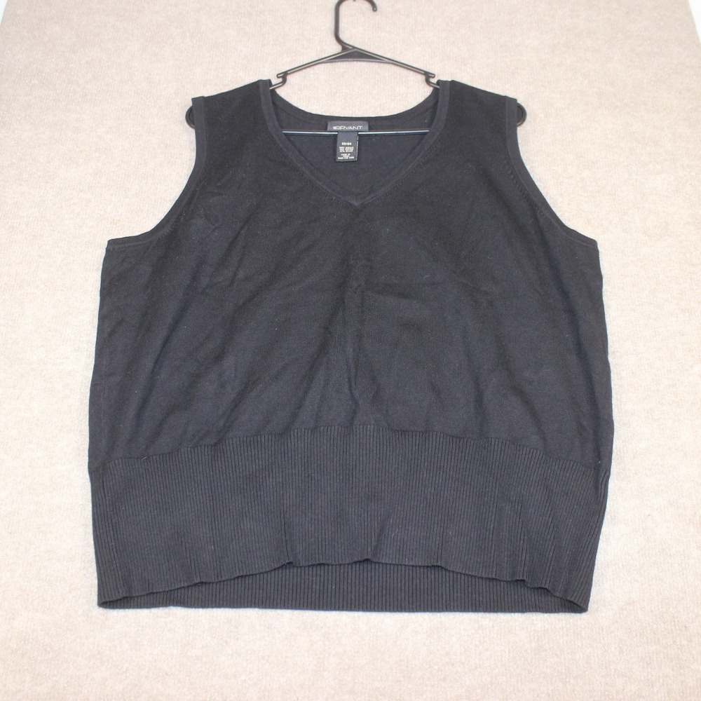 Lane Bryant Womens 22/24 Black V-Neck Knit Sweater Vest Ribbed Hem Plus Size